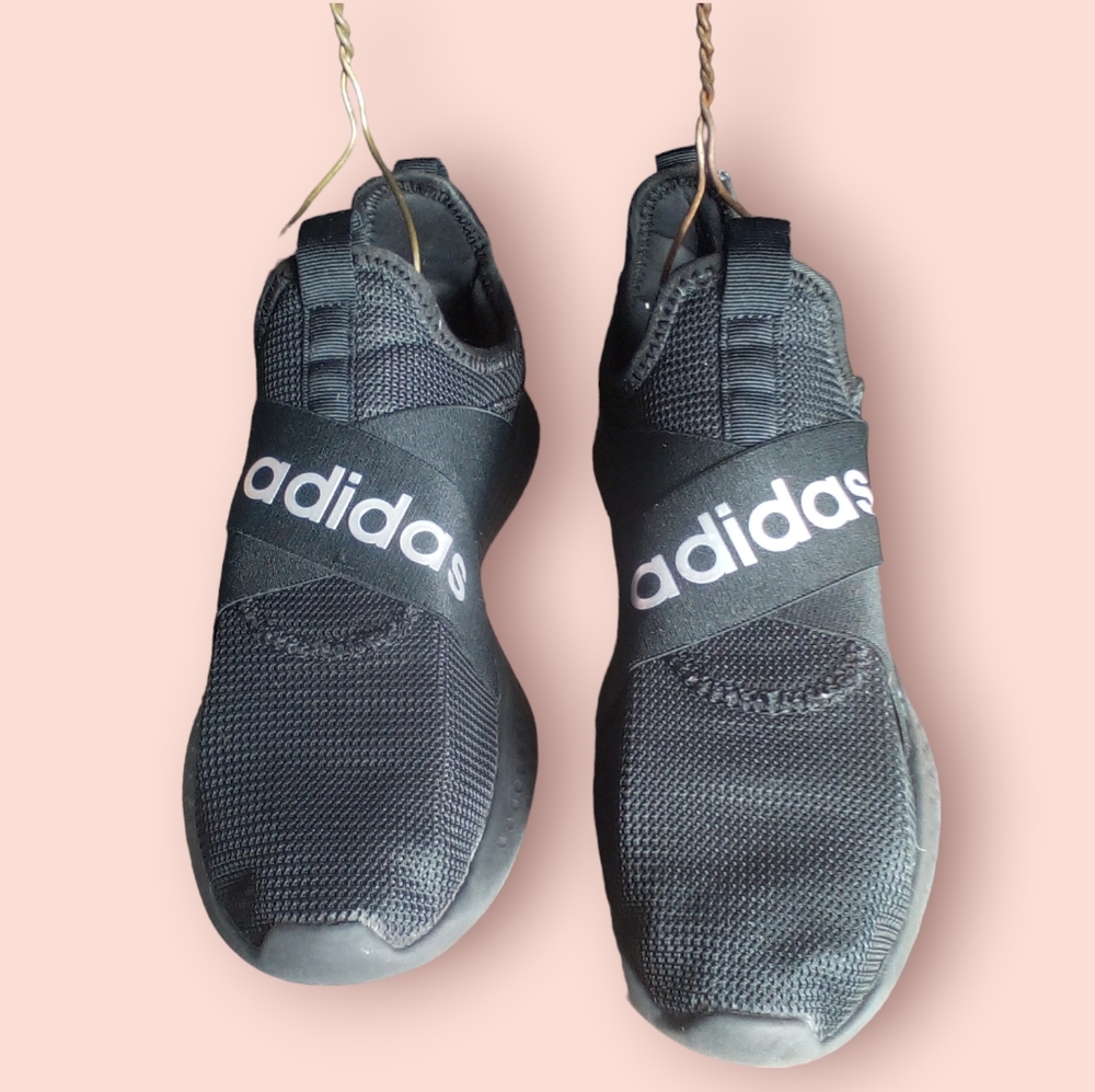 Holographic Adidas on strap black women’s sneakers Size 8½. Lightly used.